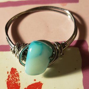 Handmade ring tone center of Sky light beach blue
